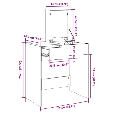 vidaXL Μπουντουάρ με Καθρέφτη Λευκό 73x46,5x120cm 1 τεμ.