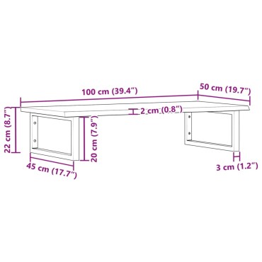 vidaXL Ράφι Νιπτήρα Τοίχου από Ατσάλι / Μασίφ Ξύλο Δρυός 100x50x2cm