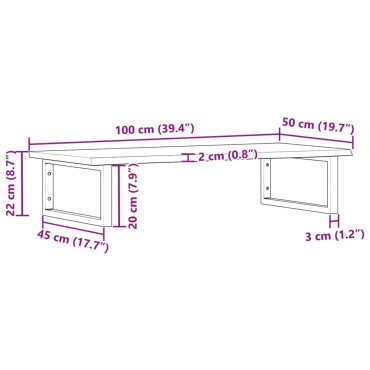 vidaXL Ράφι Νιπτήρα Τοίχου από Ατσάλι / Μασίφ Ξύλο Δρυός 100x50x2cm