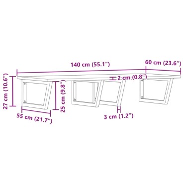 vidaXL Ράφι Νιπτήρα Τοίχου από Ατσάλι / Μασίφ Ξύλο Ακακίας 140x60x2cm