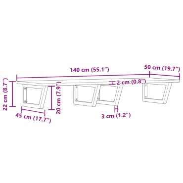 vidaXL Ράφι Νιπτήρα Τοίχου από Ατσάλι / Μασίφ Ξύλο Ακακίας 140x50x2cm