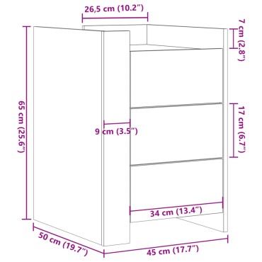 vidaXL Κομοδίνο Καφέ Δρυς 45x50x65cm από Επεξεργασμένο Ξύλο 1 τεμ.