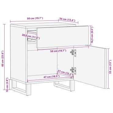 vidaXL Κομοδίνο Καφέ 50x34x60cm από Μασίφ Ξύλο Μάνγκο 1 τεμ.