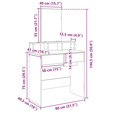 vidaXL Μπουντουάρ με Καθρέφτη Γκρι Sonoma 80x41x144,5cm 1 τεμ.