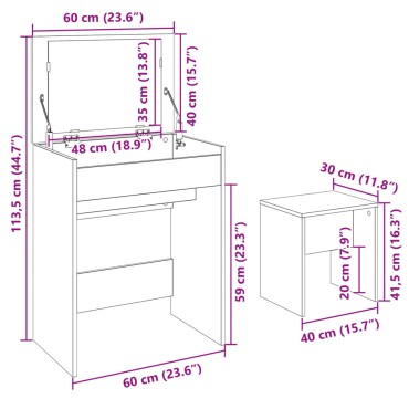 vidaXL Μπουντουάρ και Σκαμπό Γκρι Sonoma 60x40x113,5cm 1 τεμ.