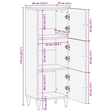 vidaXL Ντουλάπι 40x33x110cm από Μασίφ Ξύλο Μάνγκο 1 τεμ.