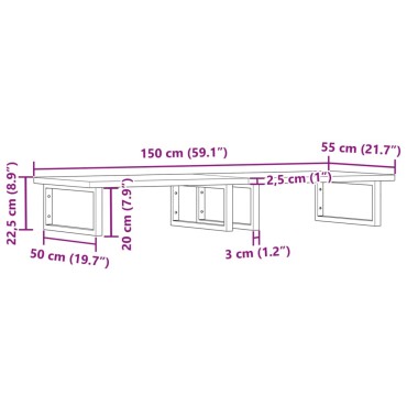 vidaXL Ράφι Νιπτήρα Τοίχου από Ατσάλι / Μασίφ Ξύλο Οξιάς 20x50cm