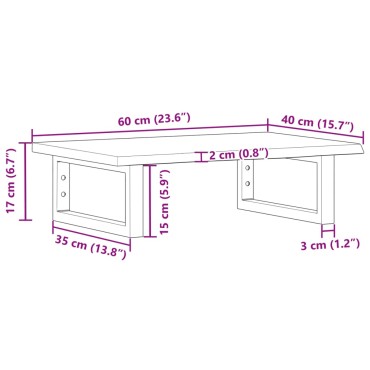 vidaXL Ράφι Νιπτήρα Τοίχου από Ατσάλι / Μασίφ Ξύλο Δρυός 60x40x2cm