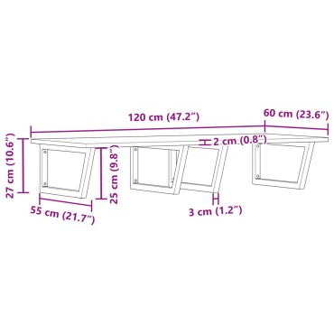 vidaXL Ράφι Νιπτήρα Τοίχου από Ατσάλι / Μασίφ Ξύλο Ακακίας 120x60x2cm