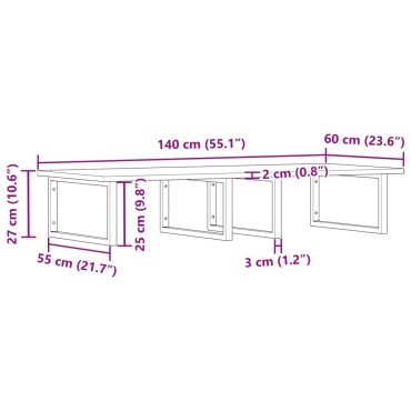 vidaXL Ράφι Νιπτήρα Τοίχου από Ατσάλι / Μασίφ Ξύλο Ακακίας 140x60x2cm