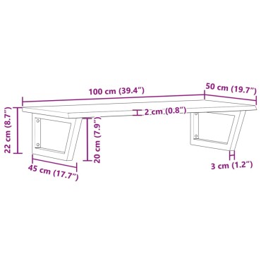 vidaXL Ράφι Νιπτήρα Τοίχου από Ατσάλι / Μασίφ Ξύλο Δρυός 100x50x2cm