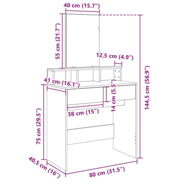 vidaXL Μπουντουάρ με Καθρέφτη Λευκό 80x41x144,5cm 1 τεμ.