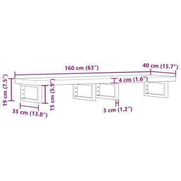 vidaXL Ράφι Νιπτήρα Τοίχου από Ατσάλι / Μασίφ Ξύλο Ακακίας 160x40x4cm
