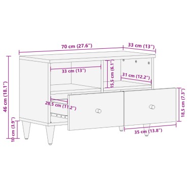 vidaXL Έπιπλο Τηλεόρασης 70x33x46cm από Μασίφ Ξύλο Μάνγκο 1 τεμ.