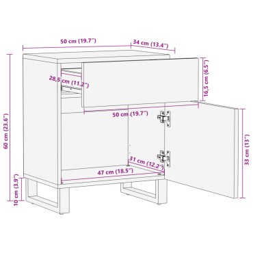 vidaXL Κομοδίνο Λευκό 50x34x60cm από Μασίφ Ξύλο Μάνγκο 1 τεμ.