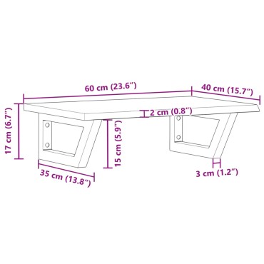 vidaXL Ράφι Νιπτήρα Τοίχου από Ατσάλι / Μασίφ Ξύλο Δρυός 60x40x2cm