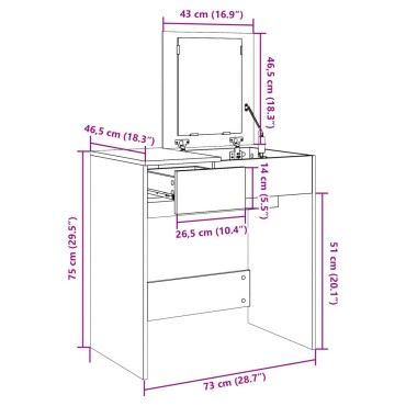 vidaXL Μπουντουάρ με Καθρέφτη Γκρι Sonoma 73x46,5x120cm 1 τεμ.