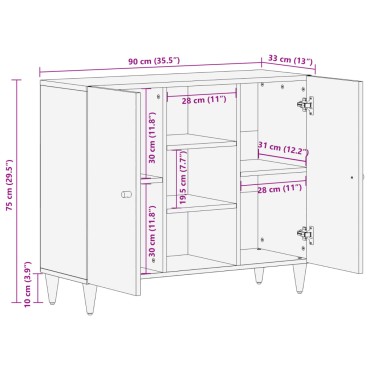 vidaXL Βοηθητικό Ντουλάπι 90x33x75cm από Μασίφ Ξύλο Μάνγκο