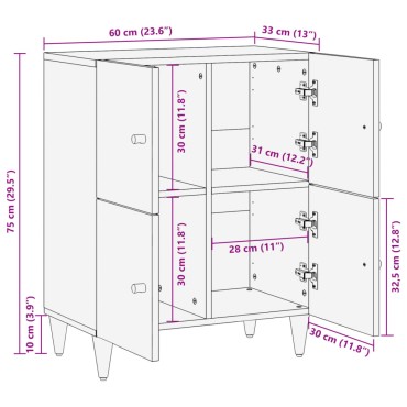 vidaXL Βοηθητικό Ντουλάπι 60x33x75cm από Μασίφ Ξύλο Μάνγκο