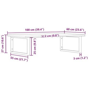 vidaXL Ράφι Νιπτήρα Τοίχου από Ατσάλι / Μασίφ Ξύλο Δρυός 100x60x2cm