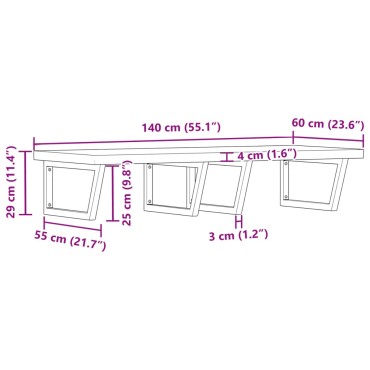 vidaXL Ράφι Νιπτήρα Τοίχου από Ατσάλι / Μασίφ Ξύλο Ακακίας 140x60x4cm