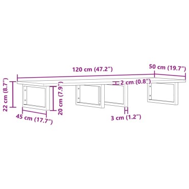 vidaXL Ράφι Νιπτήρα Τοίχου από Ατσάλι / Μασίφ Ξύλο Ακακίας 120x50x2cm