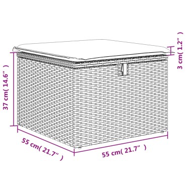 vidaXL Υποπόδιο Κήπου Αν.Γκρι 55x55x37cm Συνθετικό Ρατάν με Μαξιλάρι 1 τεμ.