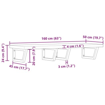 vidaXL Ράφι Νιπτήρα Τοίχου από Ατσάλι / Μασίφ Ξύλο Ακακίας 160x50x4cm