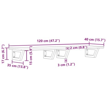 vidaXL Ράφι Νιπτήρα Τοίχου από Ατσάλι / Μασίφ Ξύλο Ακακίας 120x40x2cm