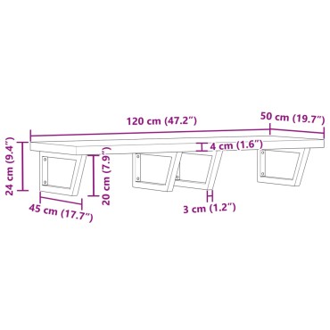 vidaXL Ράφι Νιπτήρα Τοίχου από Ατσάλι / Μασίφ Ξύλο Ακακίας 120x50x4cm