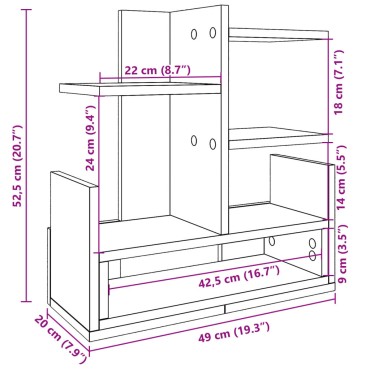 vidaXL Έπιπλο Οργάνωσης Γραφείου Καφέ Δρυς 49x20x52,5 εκ Επεξ. Ξύλο