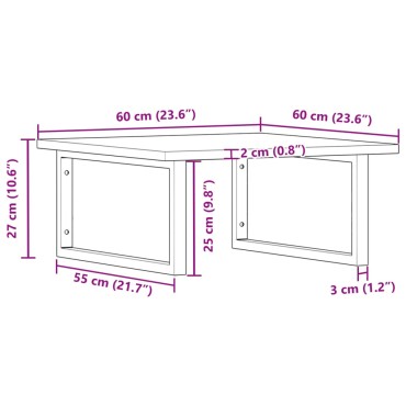vidaXL Ράφι Νιπτήρα Τοίχου από Ατσάλι / Μασίφ Ξύλο Ακακίας 60x60x2cm