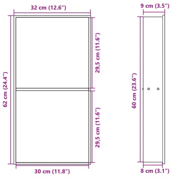 vidaXL Εσοχή Ντους Βουρστ. Μαύρο Ματ 32x62x9 εκ. Αν. Ατσάλι