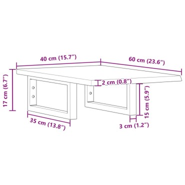 vidaXL Ράφι Νιπτήρα Τοίχου από Ατσάλι / Μασίφ Ξύλο Δρυός 40x60x2cm