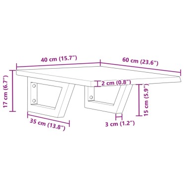 vidaXL Ράφι Νιπτήρα Τοίχου από Ατσάλι / Μασίφ Ξύλο Δρυός 40x60x2cm