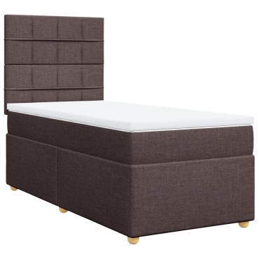 vidaXL Κρεβάτι Boxspring με Στρώμα Σκούρο Καφέ 90x190cm Υφασμάτινο 1 τεμ. - Μονό