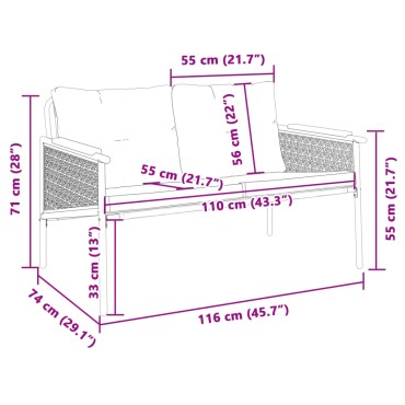 vidaXL Παγκάκι Κήπου από Ατσάλινο με Μαξιλάρι 110x55cm