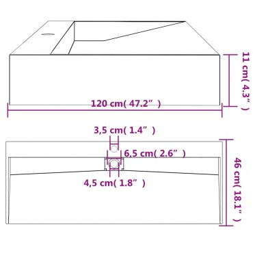 vidaXL Νιπτήρας Μαύρος Ματ 120x46x11εκ. Συνθετικός από Τεχνητό Μάρμαρο