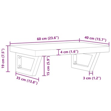 vidaXL Ράφι Νιπτήρα Τοίχου από Ατσάλι / Μασίφ Ξύλο Οξιάς 15x35cm