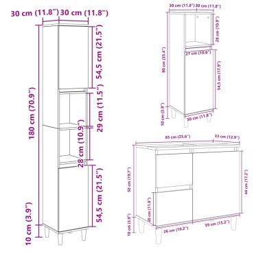 vidaXL Σετ Επίπλων Μπάνιου 3 τεμ. Sonoma Δρυς Επεξεργασμένο Ξύλο 65x33x60cm