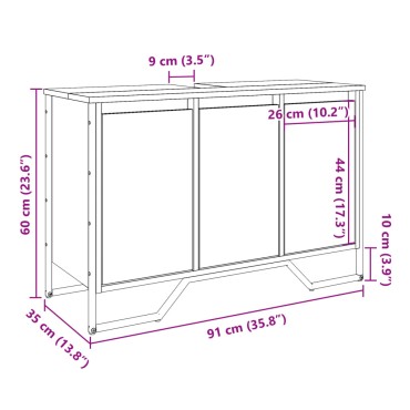 vidaXL Ντουλάπι Νιπτήρα Μπάνιου Sonoma Δρυς 91x35x60cm Επεξ. Ξύλο 1 τεμ.