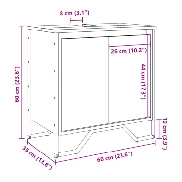 vidaXL Ντουλάπι Νιπτήρα Μπάνιου Γκρι Sonoma 60x35x60cm Επεξ. Ξύλο 1 τεμ.