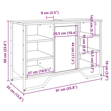 vidaXL Ντουλάπι Νιπτήρα Μπάνιου Καφέ Δρυς 91x35x60cm Επεξ. Ξύλο 1 τεμ.