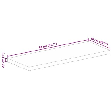 vidaXL Επιφάνεια Τραπεζιού Ορθογώνια 80x50x2,5cm Μασίφ Ξύλο Μάνγκο 1 τεμ.