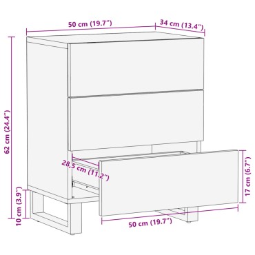 vidaXL Κομοδίνο 50x34x62cm από Μασίφ Ακατέργαστο Ξύλο Μάνγκο 1 τεμ.