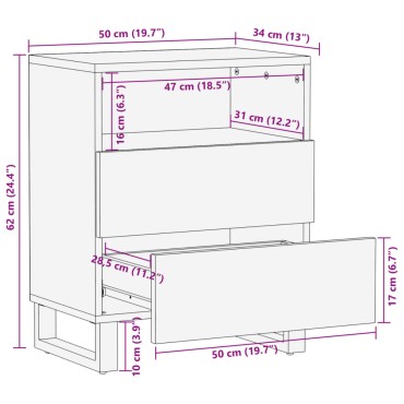 vidaXL Κομοδίνο Καφέ 50x34x62cm από Μασίφ Ξύλο Μάνγκο 1 τεμ.