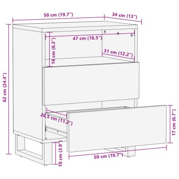 vidaXL Κομοδίνο 50x34x62cm από Μασίφ Ξύλο Μάνγκο 1 τεμ.