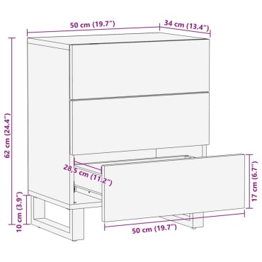 vidaXL Κομοδίνο 50x34x62cm από Μασίφ Ξύλο Μάνγκο 1 τεμ.