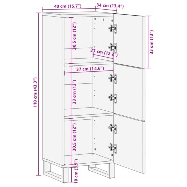 vidaXL Ντουλάπι Καφέ 40x34x110cm από Μασίφ Ξύλο Μάνγκο 1 τεμ.