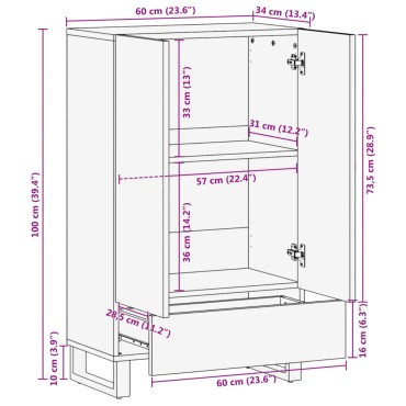 vidaXL Ντουλάπι 60x34x100cm από Μασίφ Ξύλο Μάνγκο 1 τεμ.